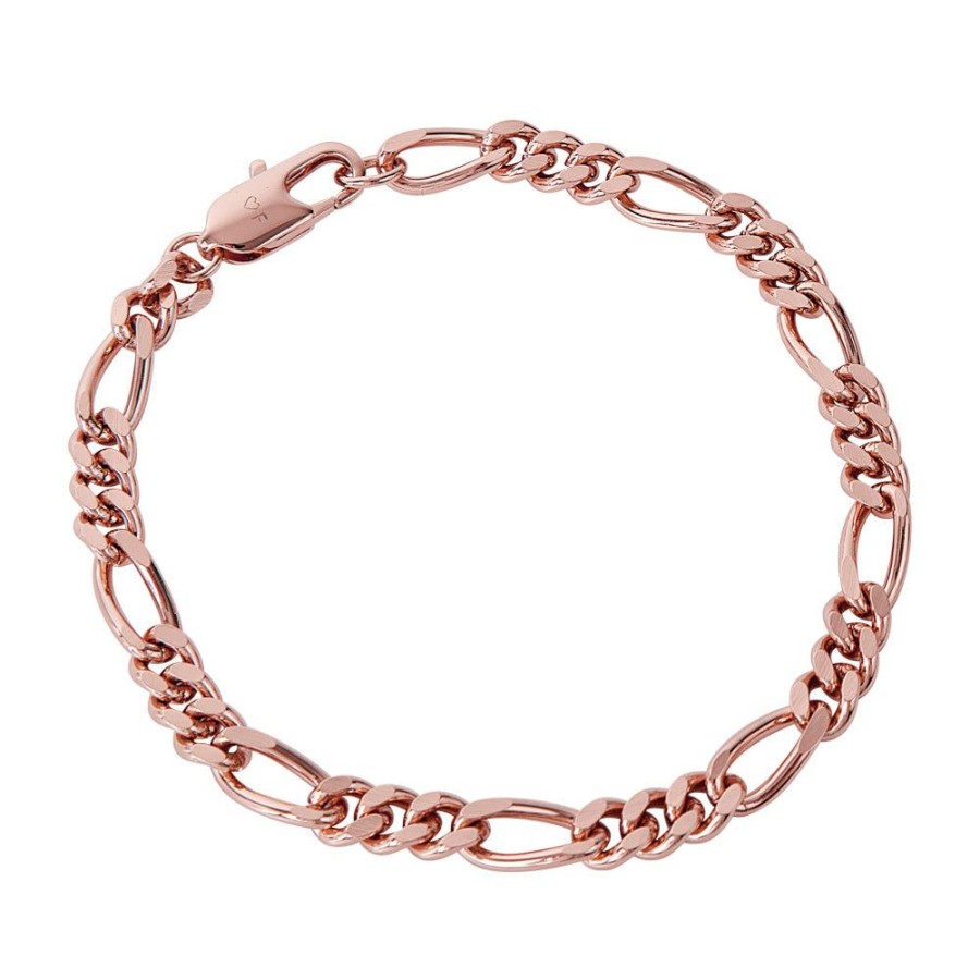 Jewelry FAIRLEY Silver & Gold | Rose Gold Figaro Chain Bracelet