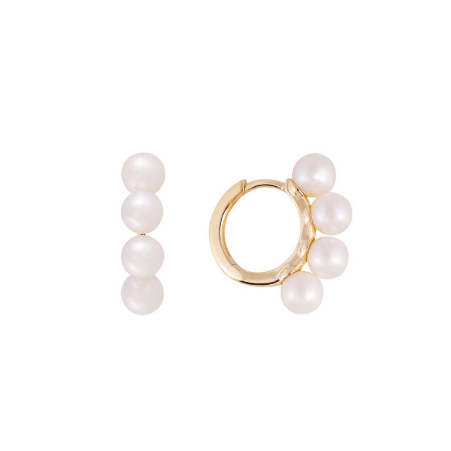 Jewelry FAIRLEY Huggies | 14K Solid Gold Pearl Huggies