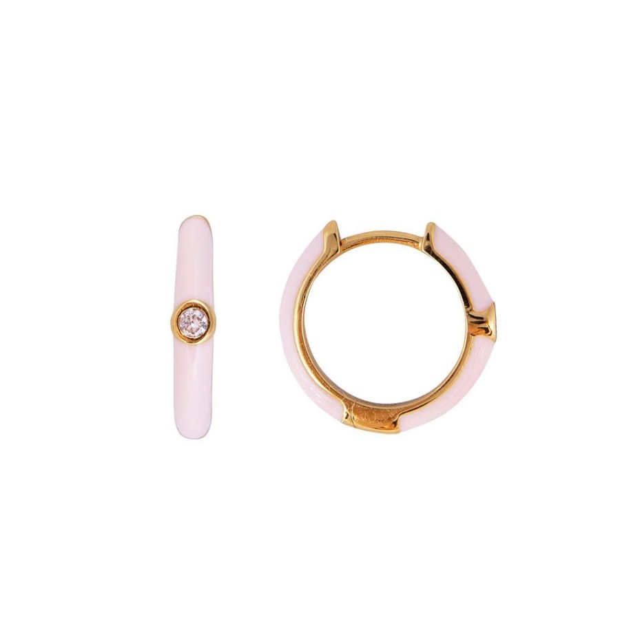 Jewelry FAIRLEY Crystal | Pink Flamingo Enamel Midi Hoops