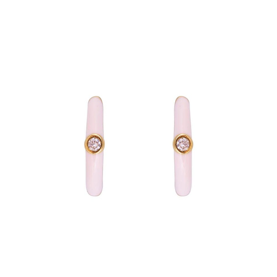 Jewelry FAIRLEY Crystal | Pink Flamingo Enamel Midi Hoops