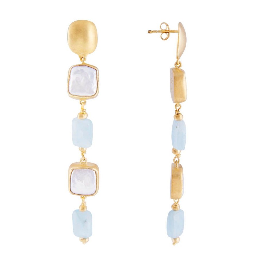 Jewelry FAIRLEY Pearl | Pearl Aqua Cocktail Earrings