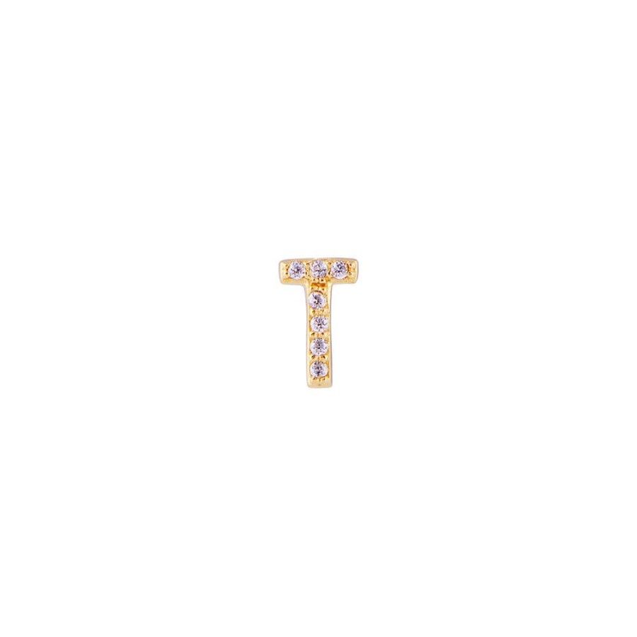 Jewelry FAIRLEY Letter Studs | Letter Pave Stud-T