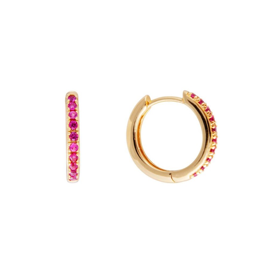 Jewelry FAIRLEY Huggies | Pink Pave Midi Hoops