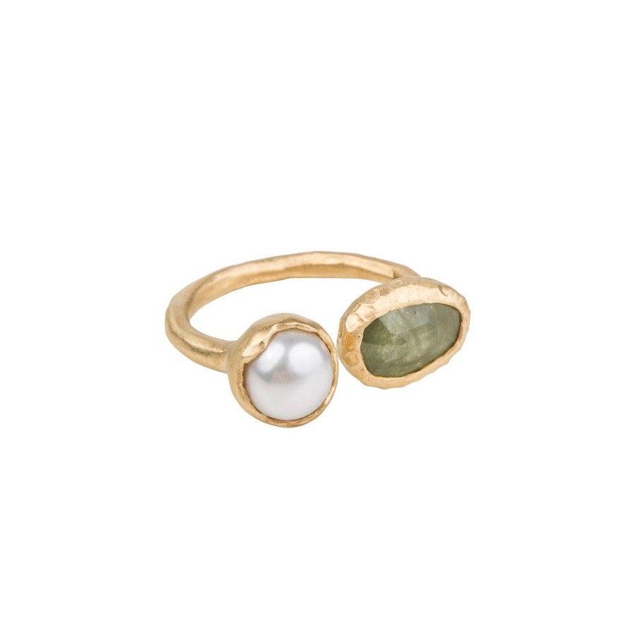 Jewelry FAIRLEY Gemstone | Pearl & Green Sapphire Ring