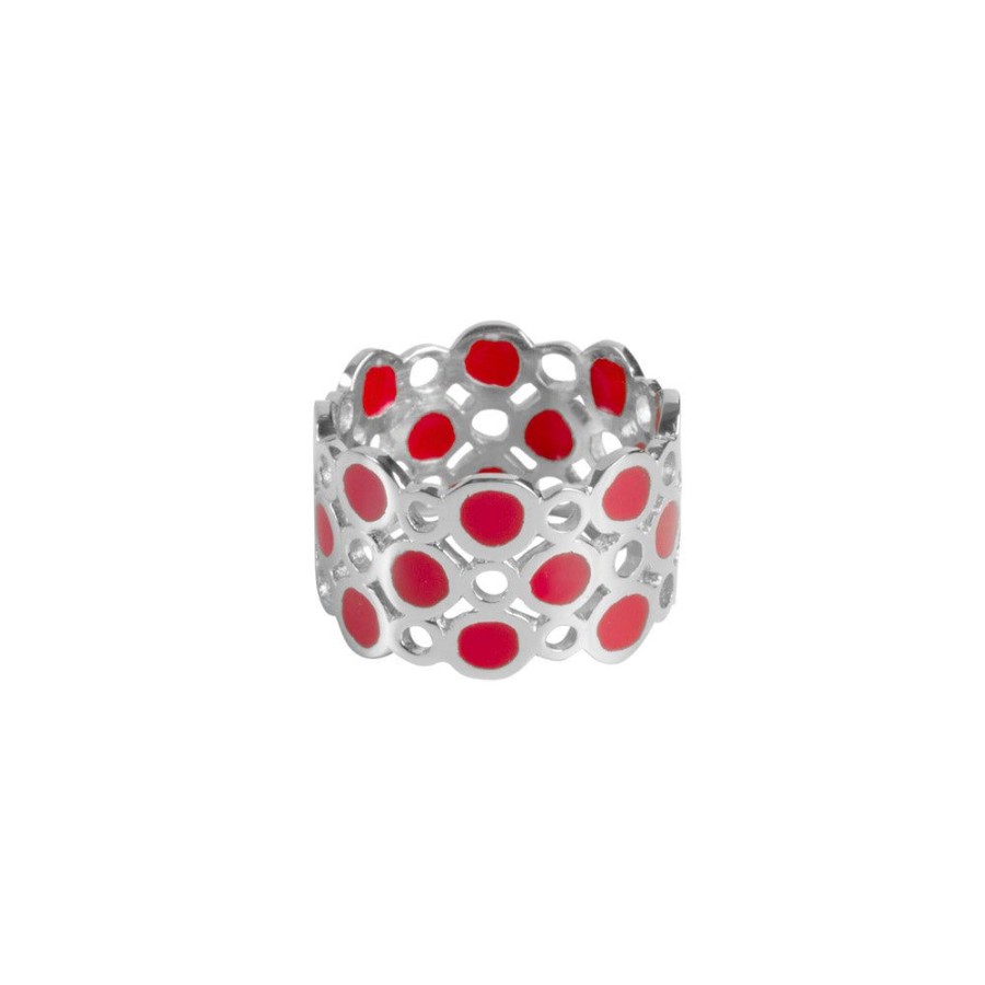 Jewelry FAIRLEY Silver & Gold | Isadora Cigar Ring-Silver/Red