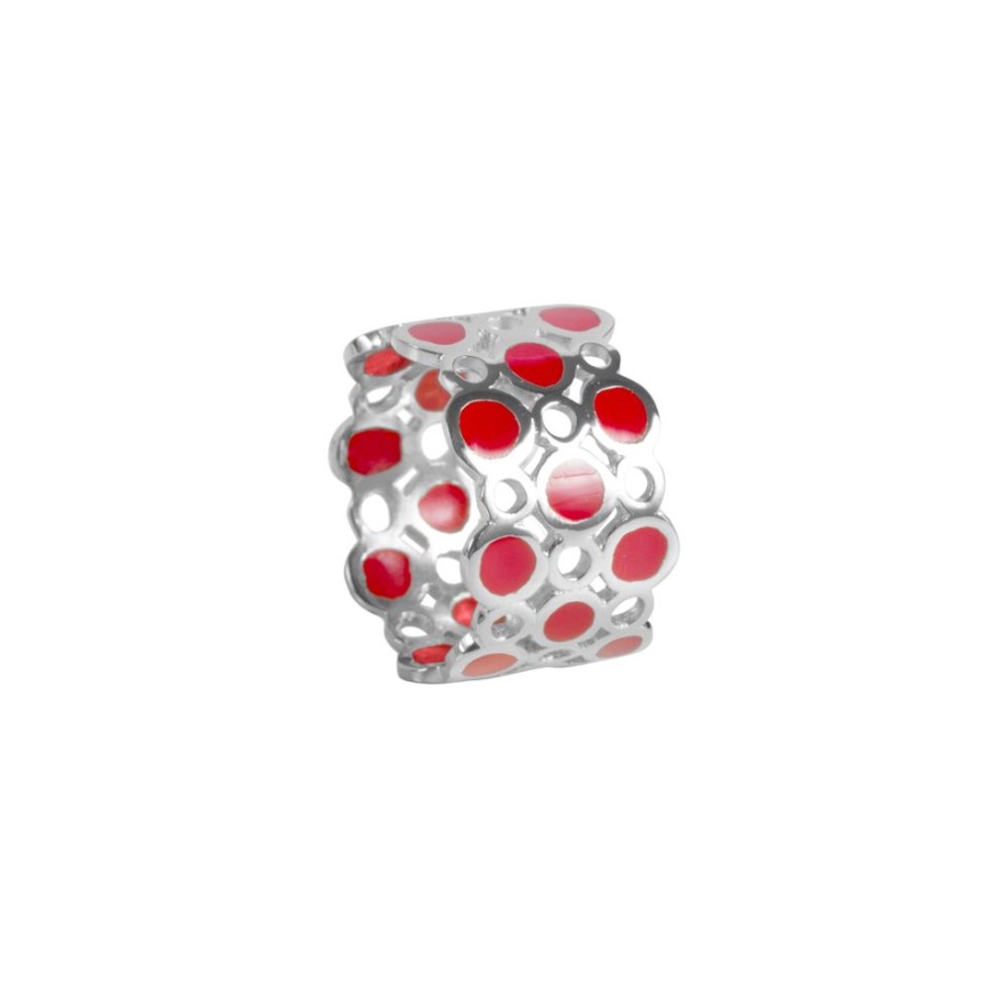 Jewelry FAIRLEY Silver & Gold | Isadora Cigar Ring-Silver/Red