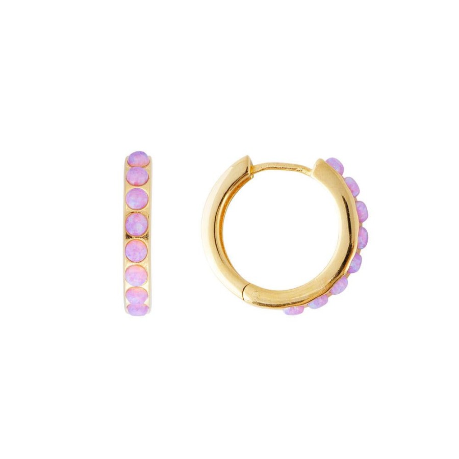 Jewelry FAIRLEY Huggies | Pink Opal Crystal Midi Hoops