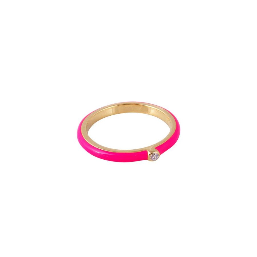 Jewelry FAIRLEY Crystal | Hot Pink Enamel Stacker Ring