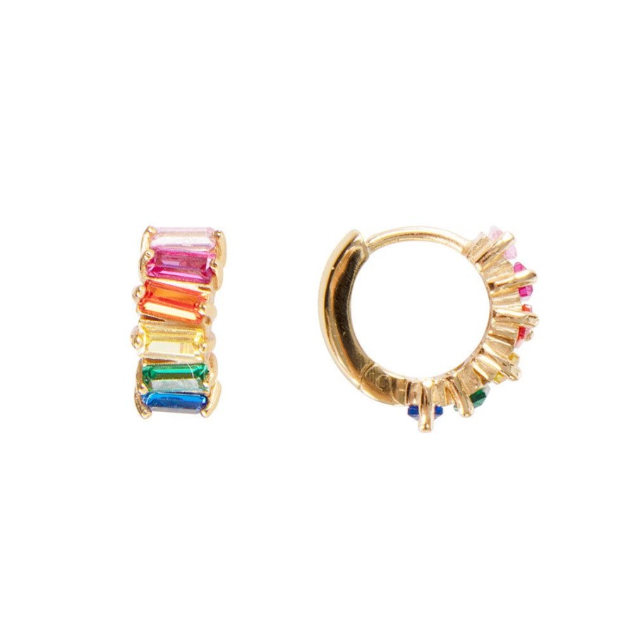 Jewelry FAIRLEY Huggies | Rainbow Baguette Cluster Huggies