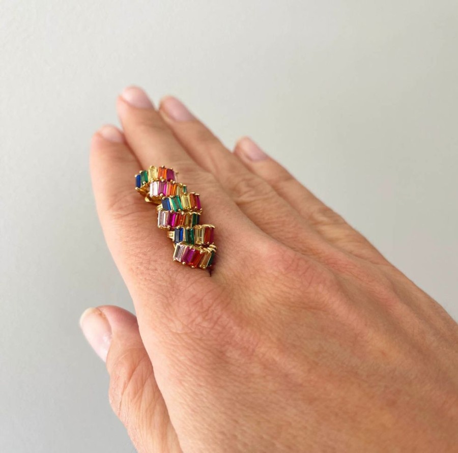 Jewelry FAIRLEY Huggies | Rainbow Baguette Cluster Huggies