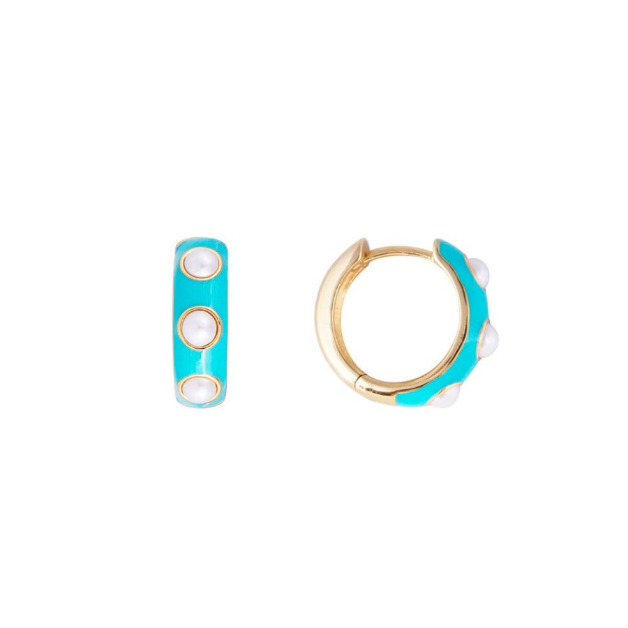 Jewelry FAIRLEY Huggies | Turquoise Crystal Pearl Midi Hoops