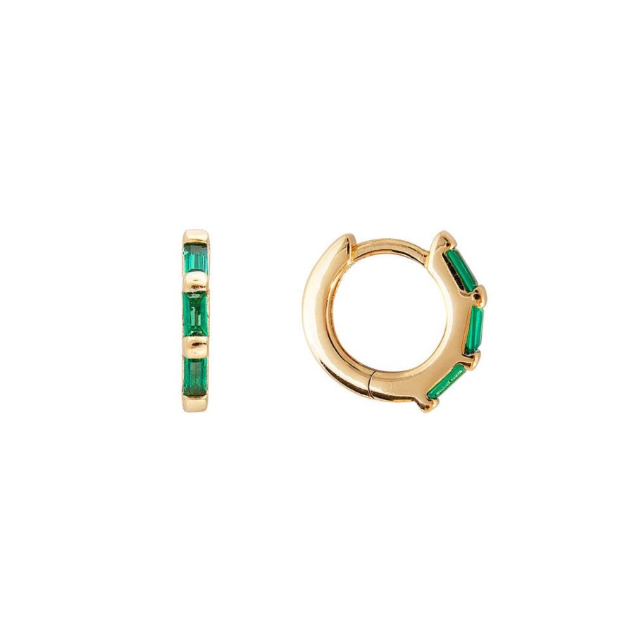 Jewelry FAIRLEY Huggies | Emerald Crystal Baguette Huggies