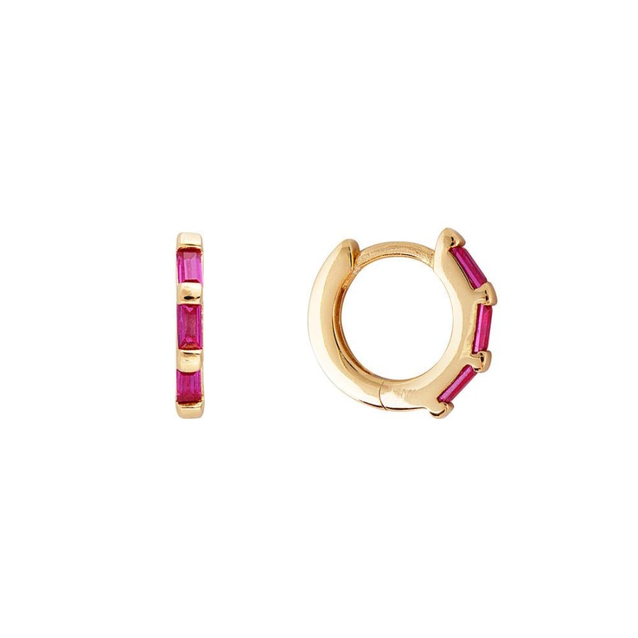 Jewelry FAIRLEY Huggies | Ruby Crystal Baguette Huggies