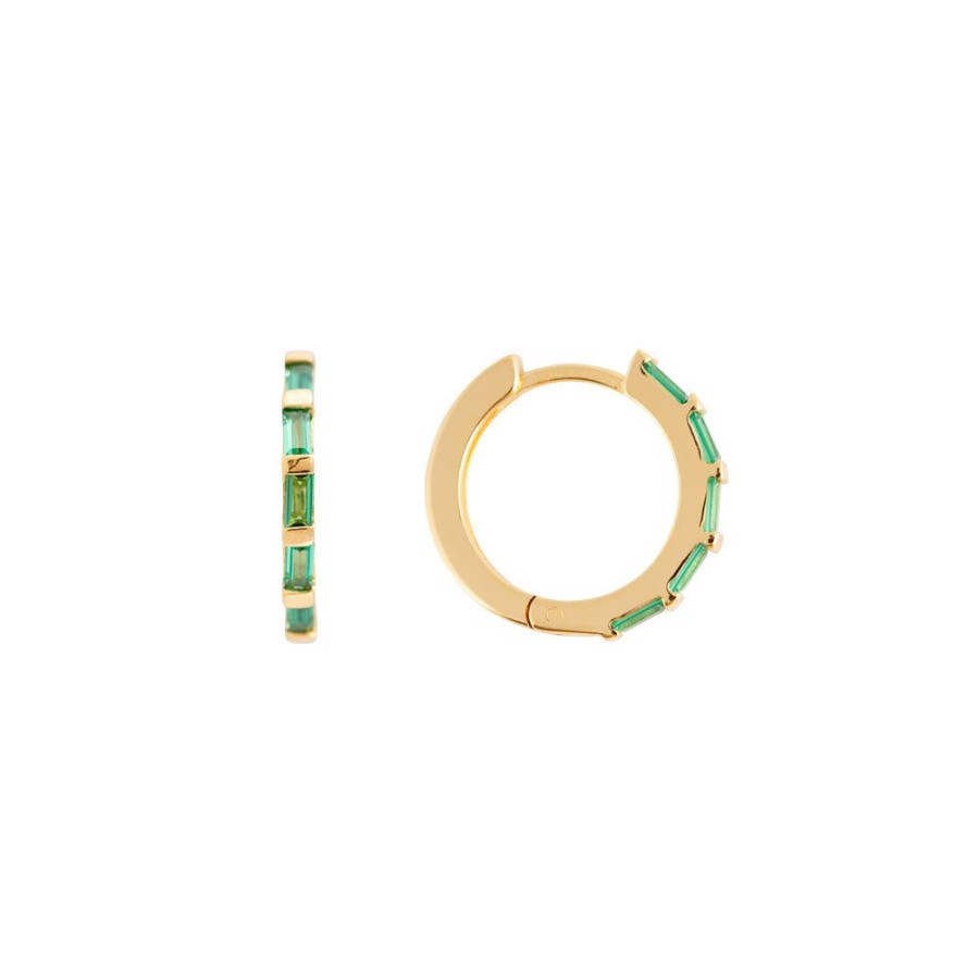 Jewelry FAIRLEY Huggies | Emerald Crystal Baguette Midi Hoops