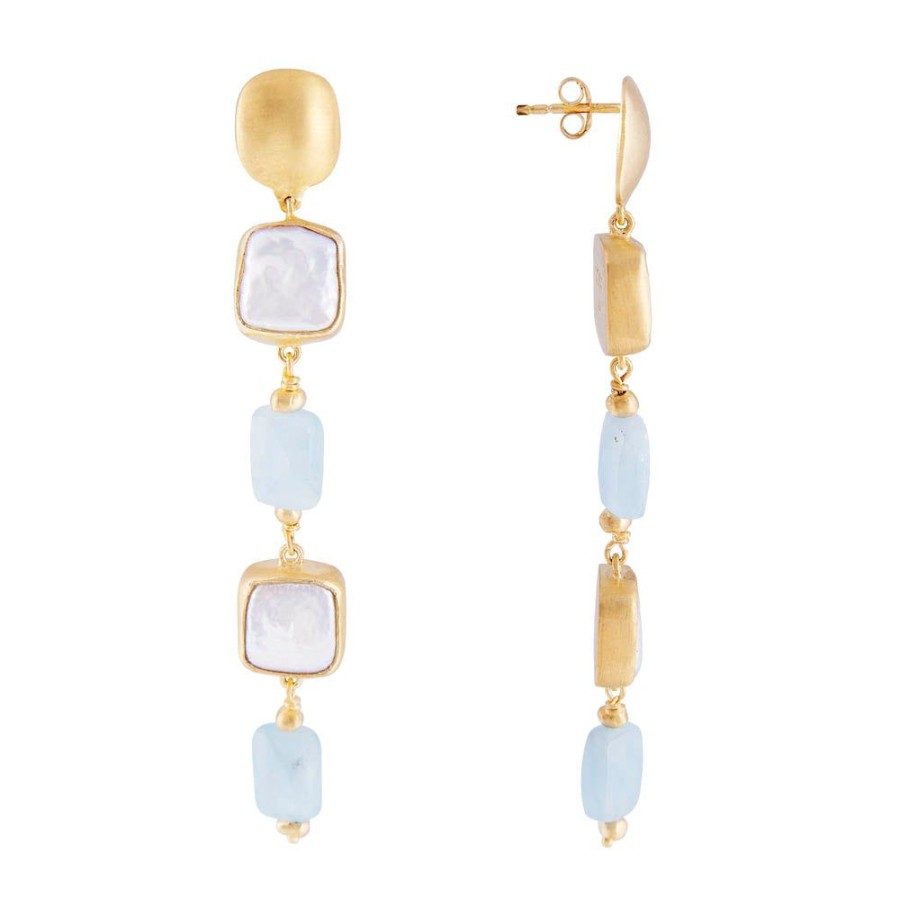 Jewelry FAIRLEY Gemstone | Pearl Aqua Cocktail Earrings