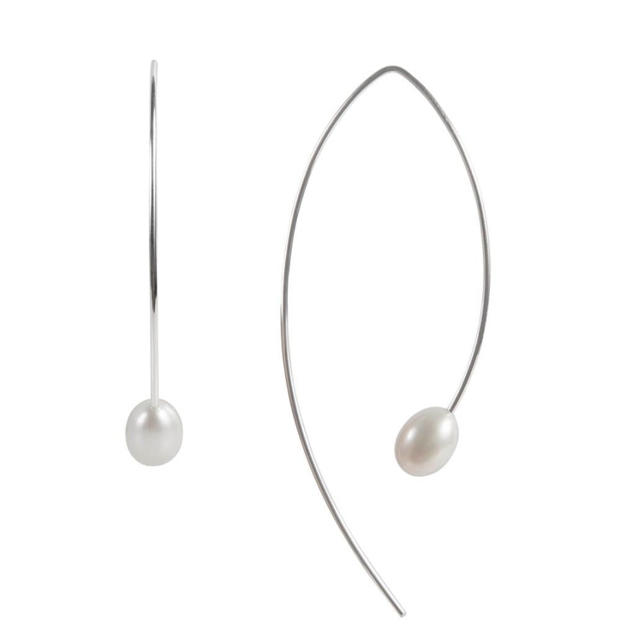 Jewelry FAIRLEY Pearl | Pearl Curve Earrings-Silver