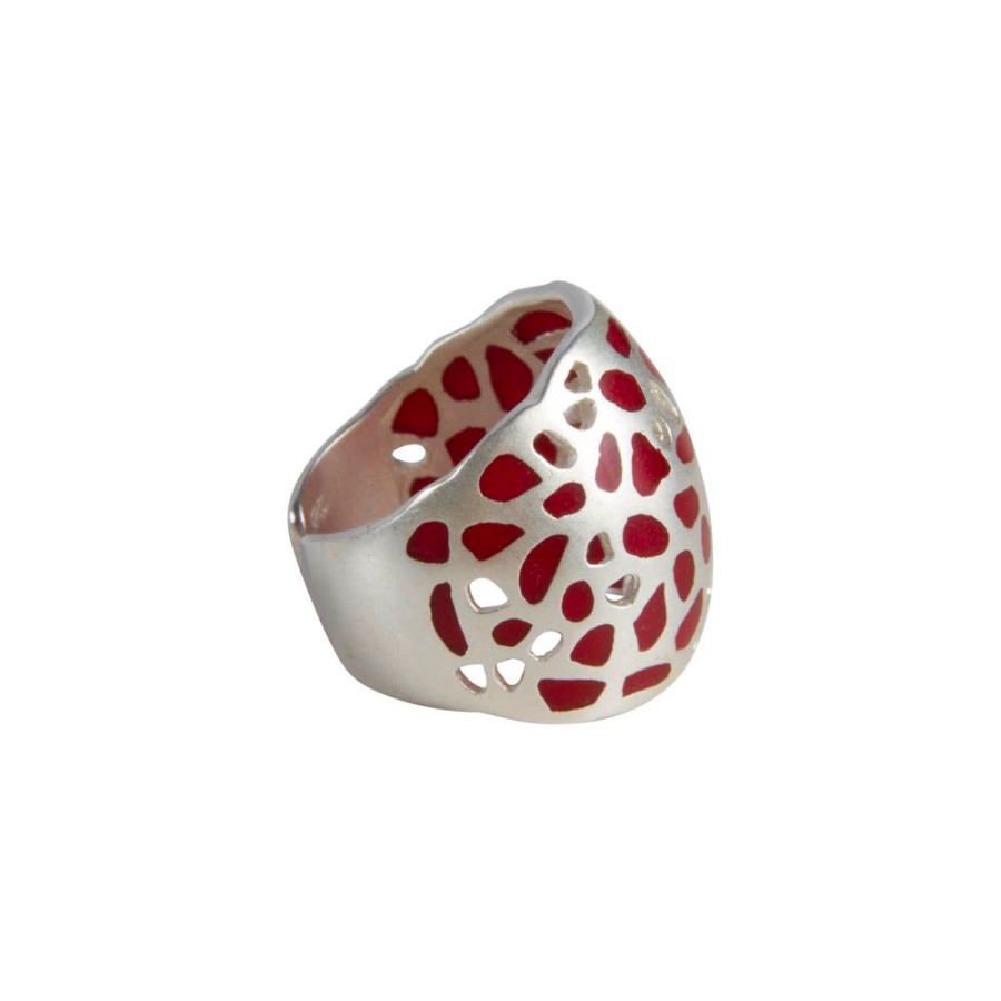 Jewelry FAIRLEY Silver & Gold | Isadora Cuff Ring-Silver/Red