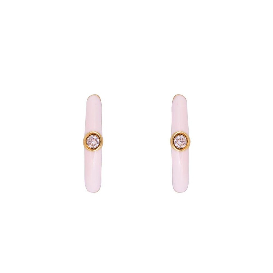 Jewelry FAIRLEY Huggies | Pink Flamingo Enamel Midi Hoops