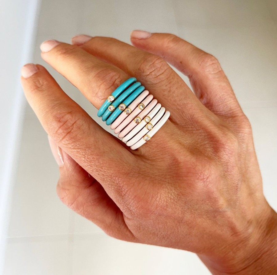 Jewelry FAIRLEY Crystal | Coconut Enamel Stacker Ring