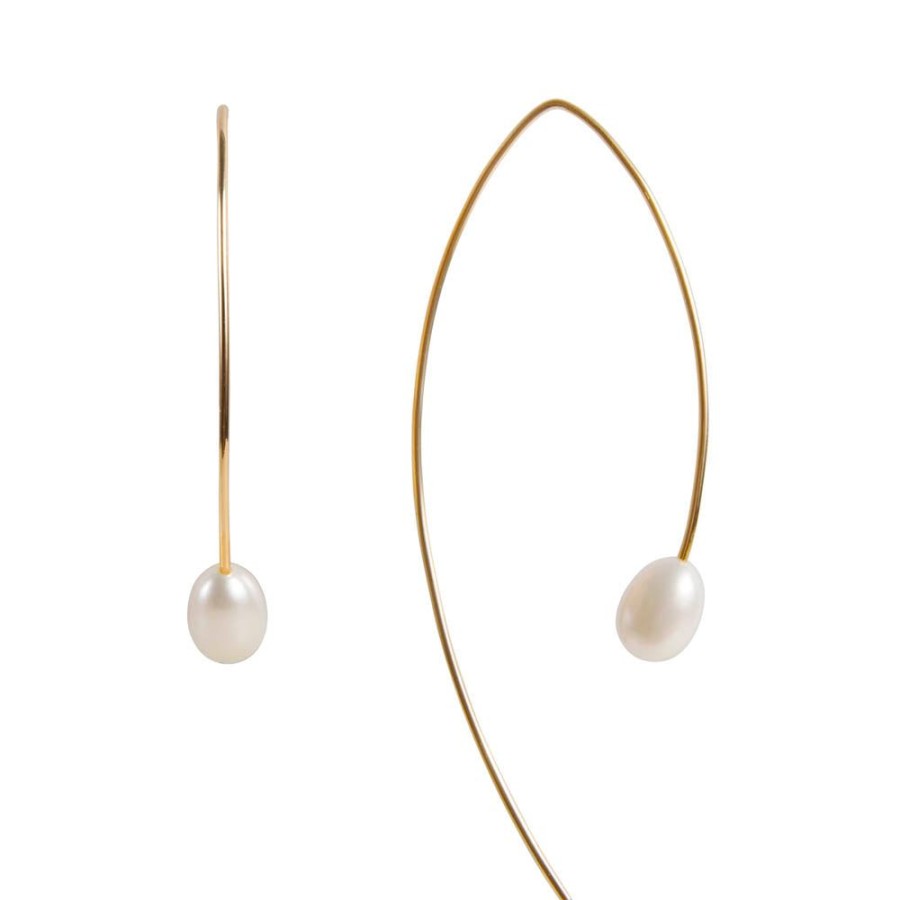 Jewelry FAIRLEY Pearl | Pearl Curve Earrings-Gold