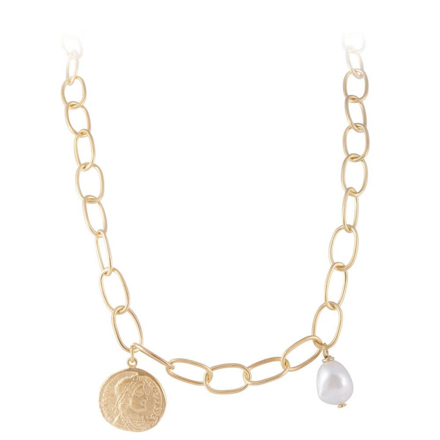 Jewelry FAIRLEY Pearl | Ancient Coin Pearl Link Necklace