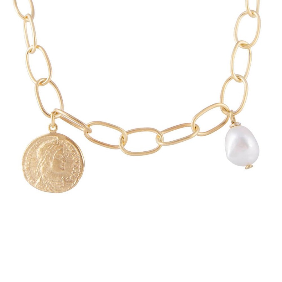 Jewelry FAIRLEY Pearl | Ancient Coin Pearl Link Necklace