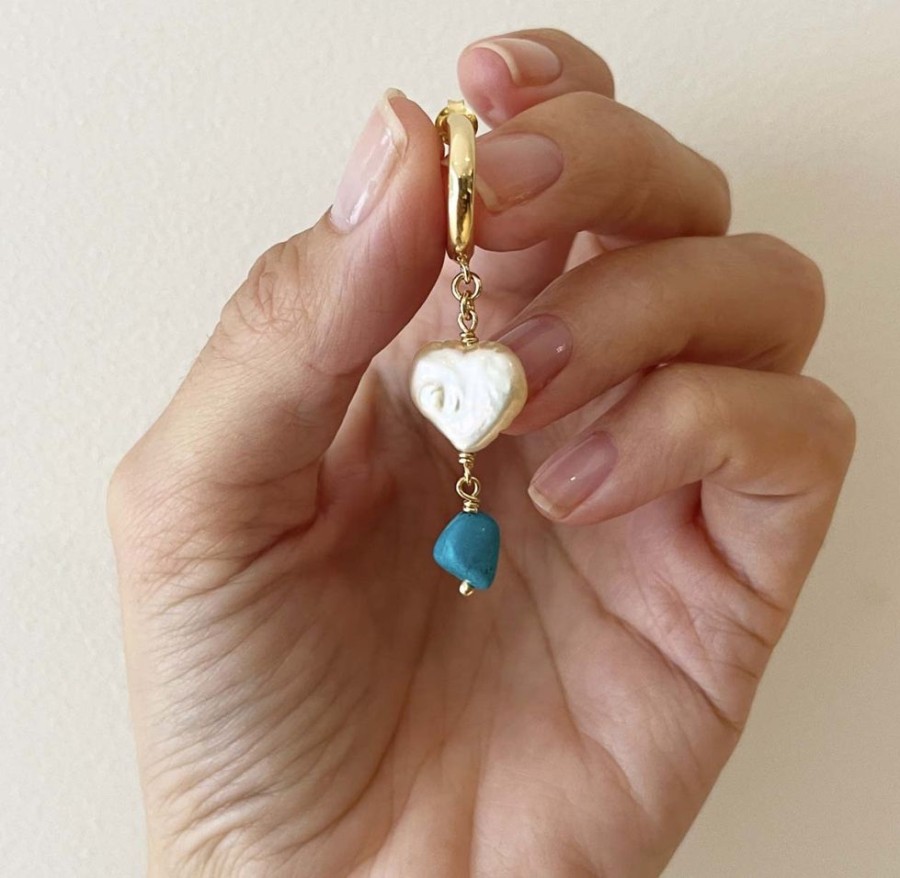 Jewelry FAIRLEY Pearl | Turquoise Pearl Heart Drops