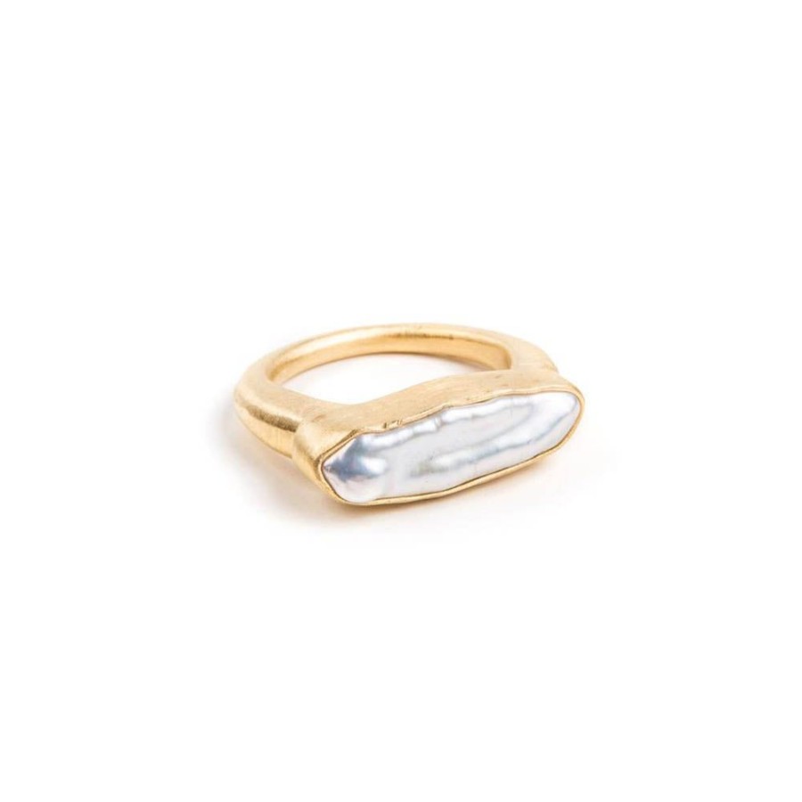 Jewelry FAIRLEY Pearl | Pearl Bar Ring-Gold