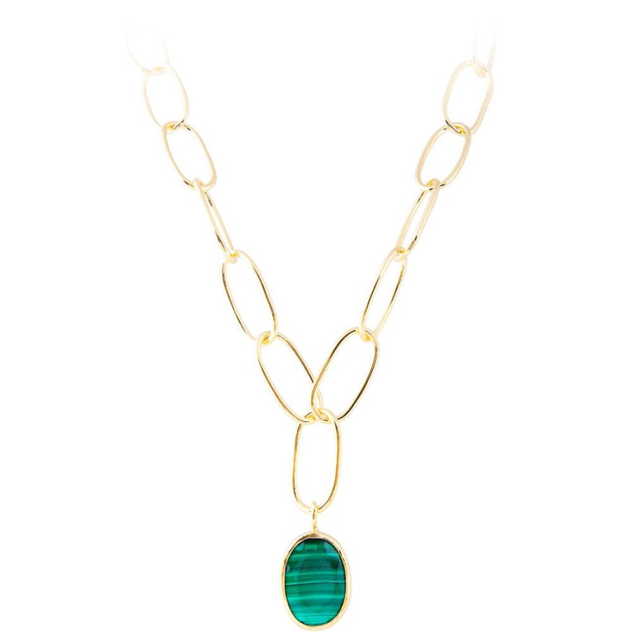 Jewelry FAIRLEY Gemstone | Free-Form Malachite Link Necklace