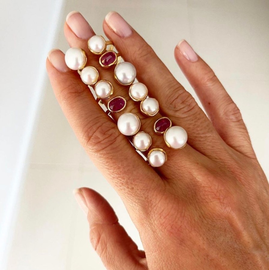 Jewelry FAIRLEY Gemstone | Pearl & Pink Sapphire Ring