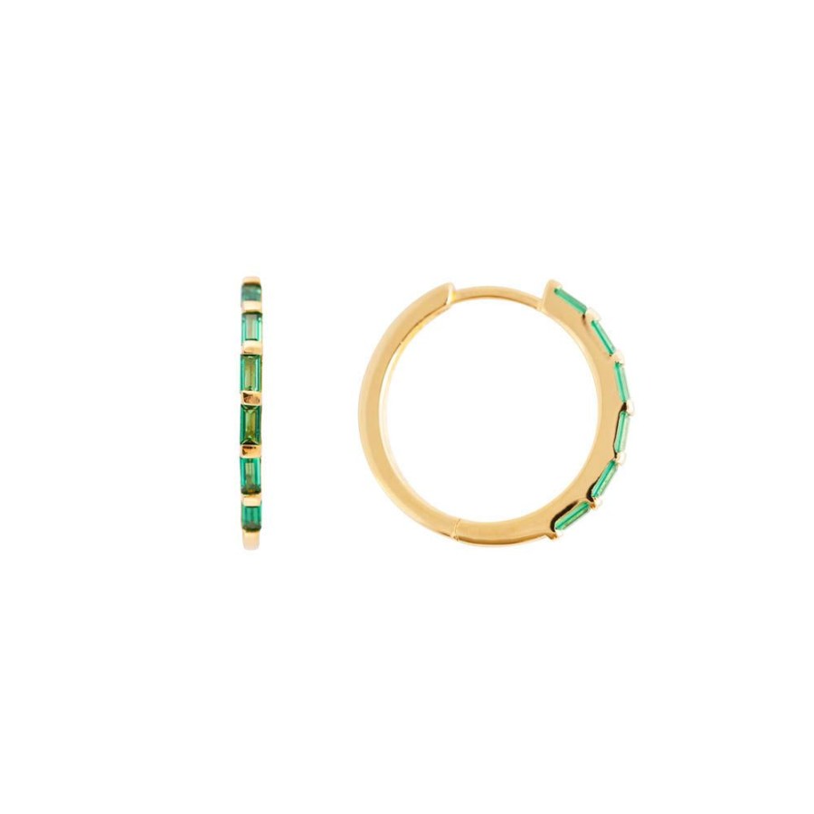 Jewelry FAIRLEY Huggies | Emerald Crystal Baguette Maxi Hoops