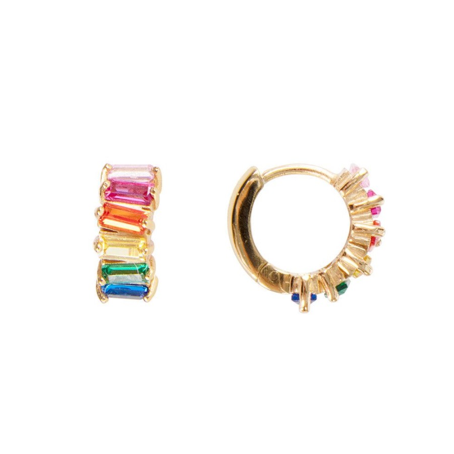 Jewelry FAIRLEY Crystal | Rainbow Baguette Cluster Huggies