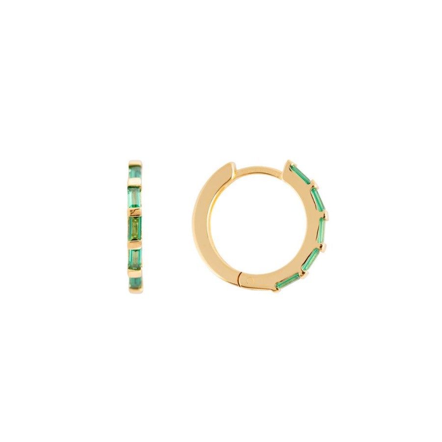 Jewelry FAIRLEY Crystal | Emerald Crystal Baguette Midi Hoops