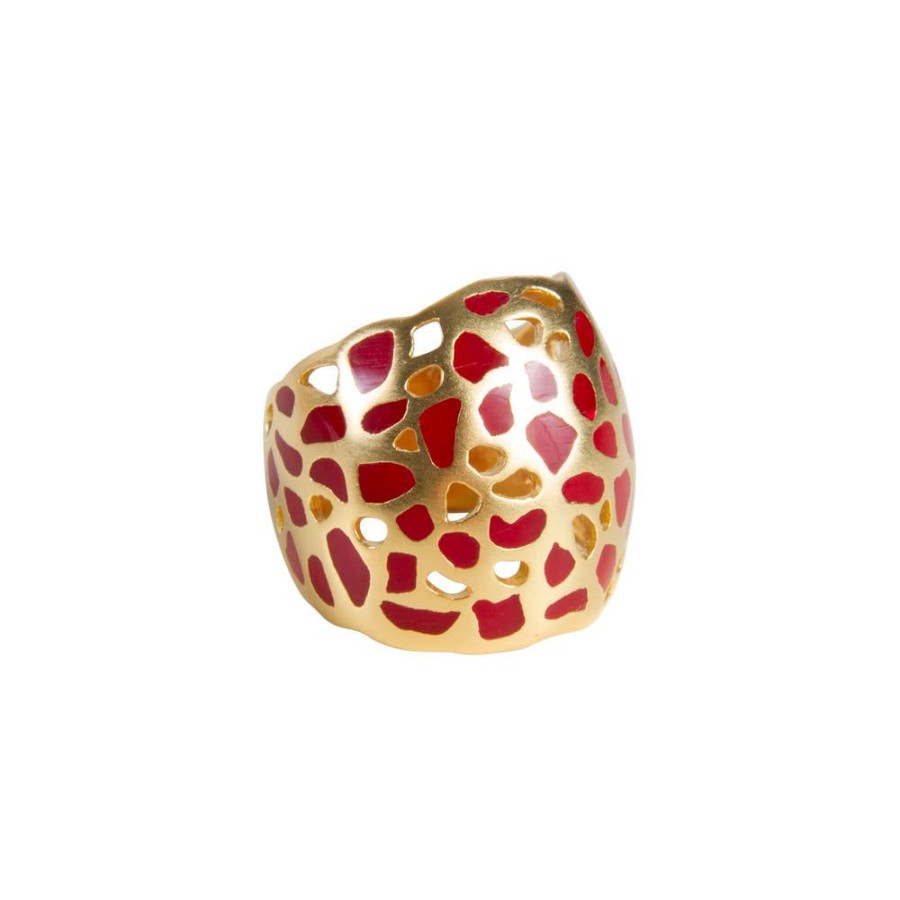 Jewelry FAIRLEY Silver & Gold | Isadora Cuff Ring-Gold/Red