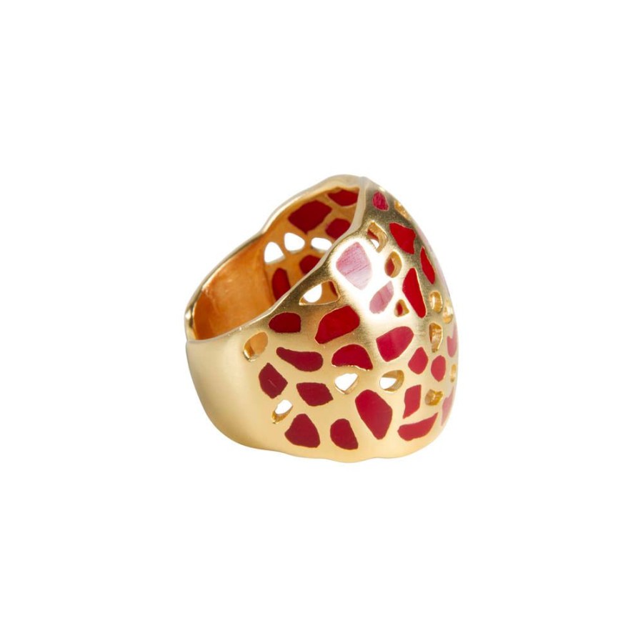 Jewelry FAIRLEY Silver & Gold | Isadora Cuff Ring-Gold/Red